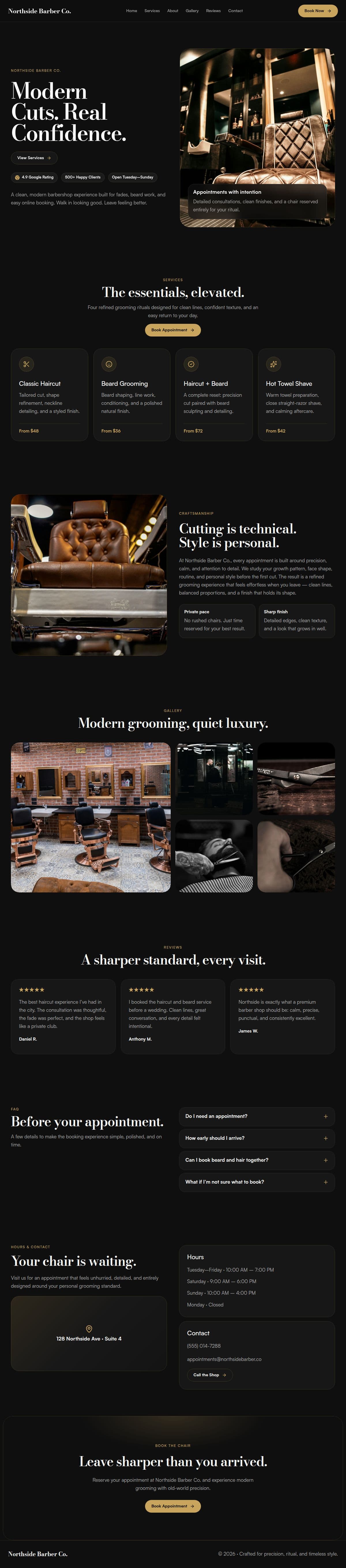 Northside Barber Co. website, designed and built by Rybel Digital